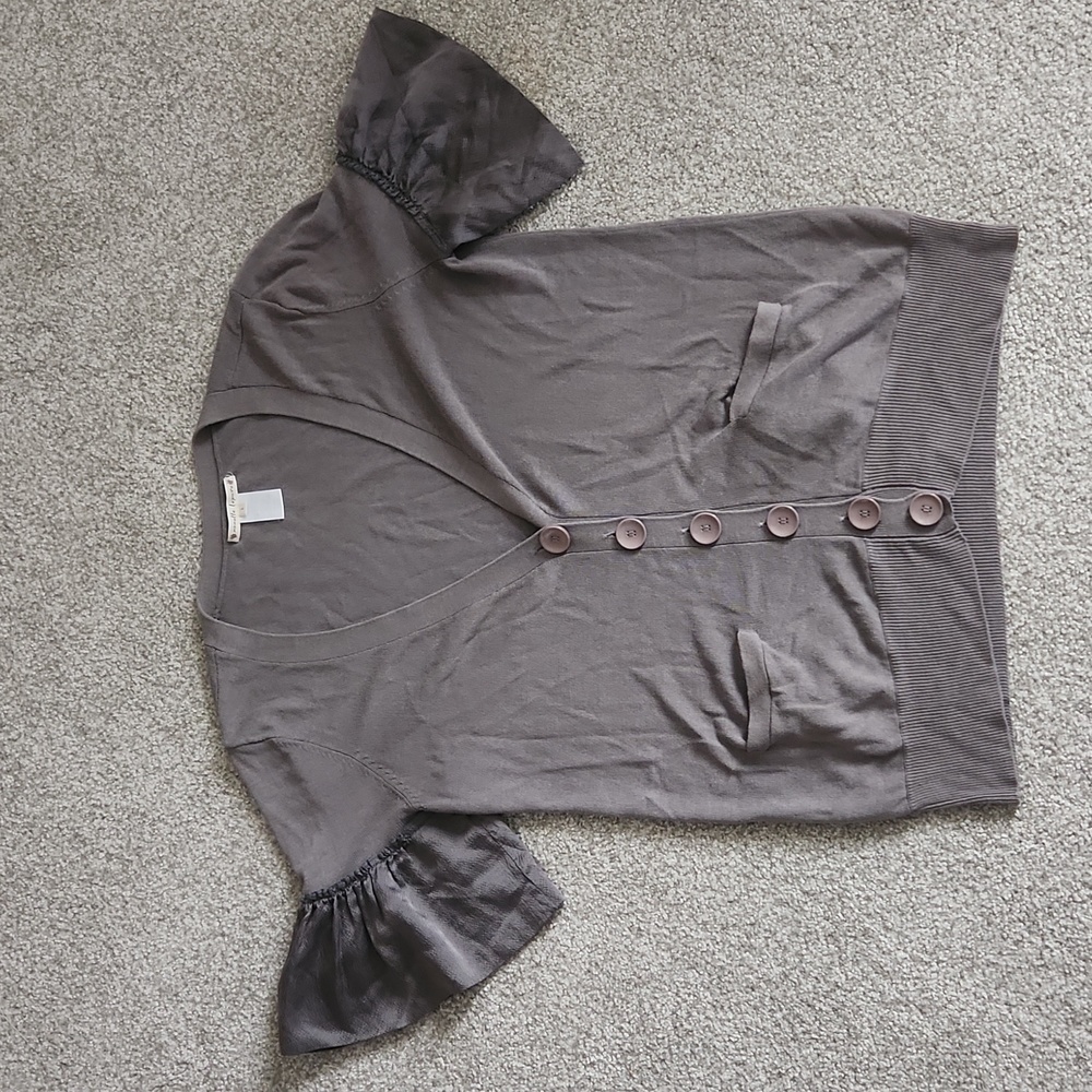Nanette Lepore Gray Cardigan, Silk Sleeves